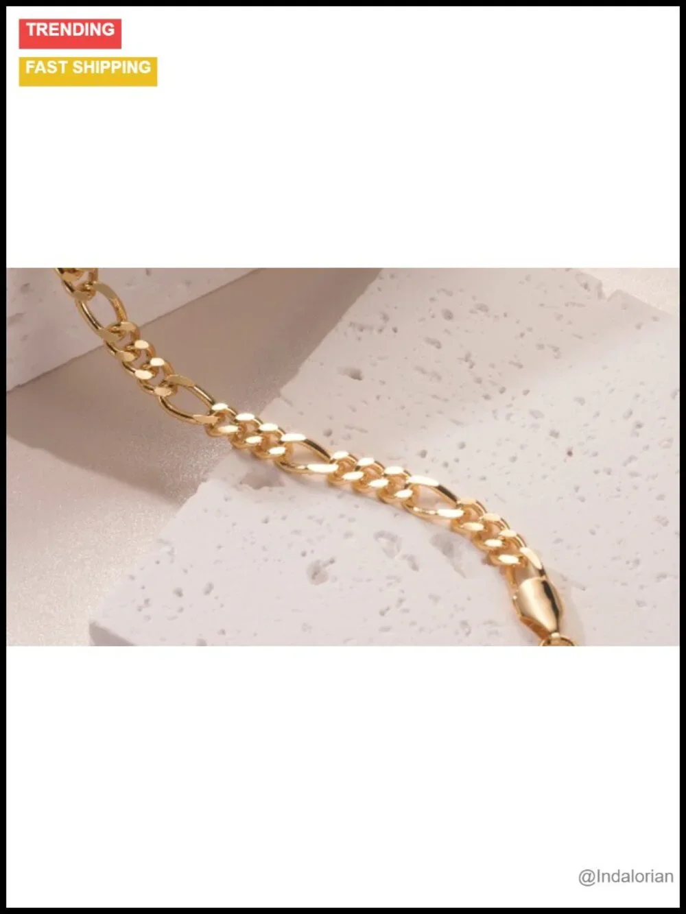 14K Gold Plated Figaro Link Chain Bracelet Lobster Clasp